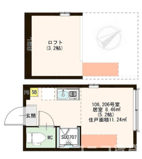 ハーモニーテラス千住河原町II(ワンルーム/1階)の間取り写真