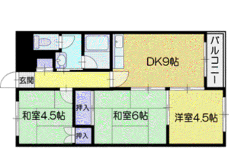 大谷地殿山ハイツ(3DK/1階)の間取り写真