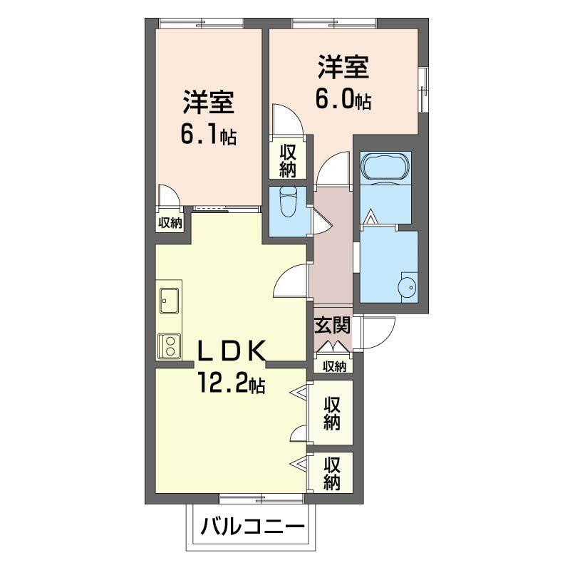 シャトル鳴瀬(2LDK/2階)の間取り写真