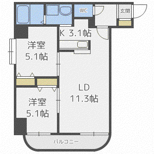 エクセレント弐番館(2LDK/7階)の間取り写真