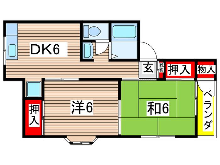 コーポセゾン(2DK/2階)の間取り写真