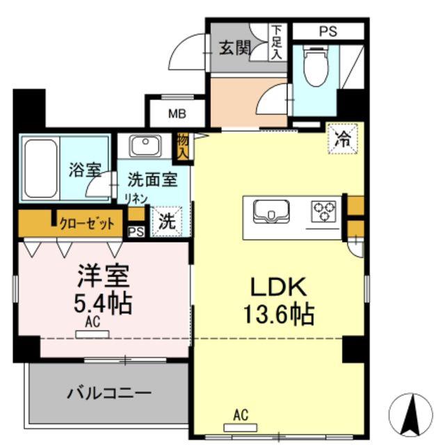 フィオーレ大濠公園(1LDK/3階)の間取り写真