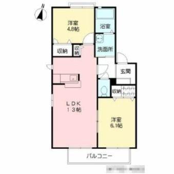 リジェール尾倉パートII A棟(2LDK/2階)の間取り写真