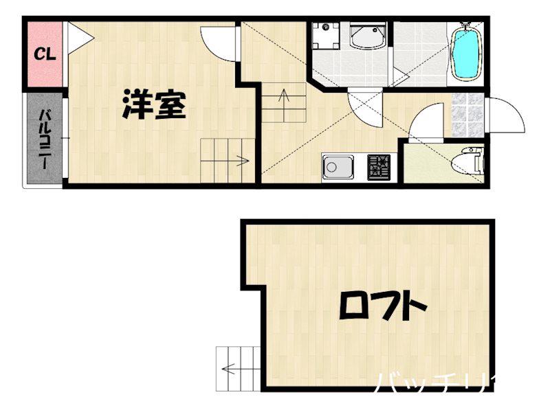 クレオ箱崎北 弐番館(1K/2階)の間取り写真