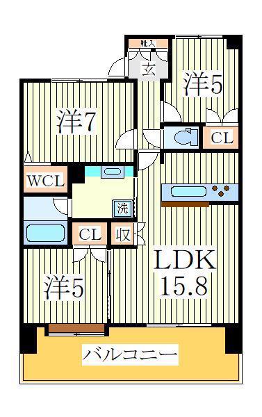 ユニーブル我孫子(3LDK/2階)の間取り写真