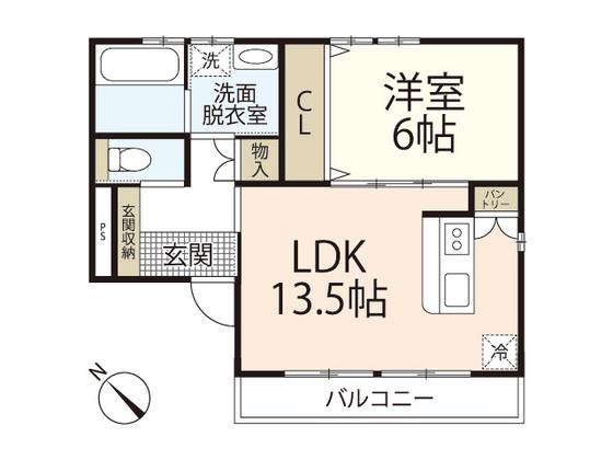 リビオーヌ庚午(1LDK/2階)の間取り写真