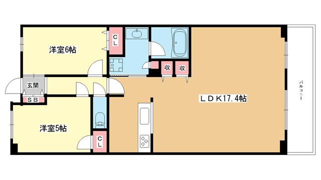 ロジュマン千里中央(2LDK/6階)の間取り写真
