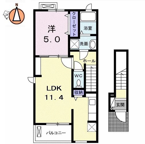 クラール名東イースト C(1LDK/2階)の間取り写真