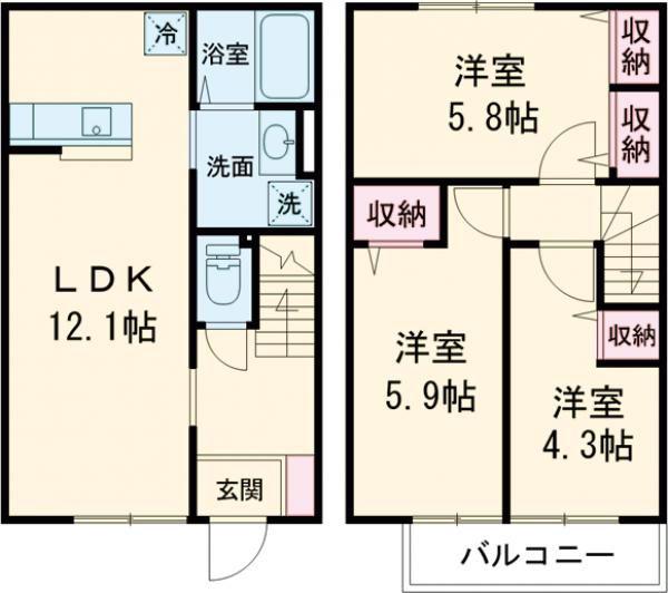 グリシーナI(3LDK/1階)の間取り写真