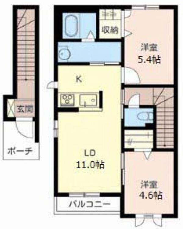 シャーメゾン鈴蘭台 B棟(2LDK/2階)の間取り写真
