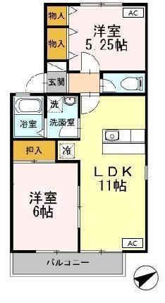 エテール2番館(2LDK/2階)の間取り写真