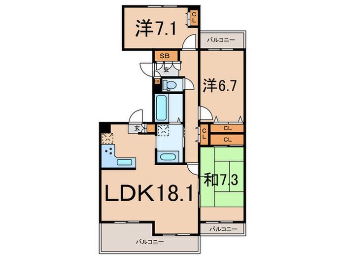 TS GARDEN 西寺尾 A棟(3LDK/2階)の間取り写真