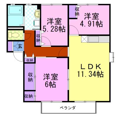 パインソシアB(3LDK/2階)の間取り写真