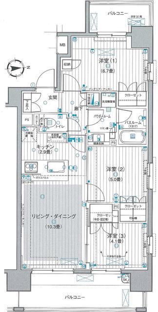 パレステージ町屋壱番館(3LDK/9階)の間取り写真