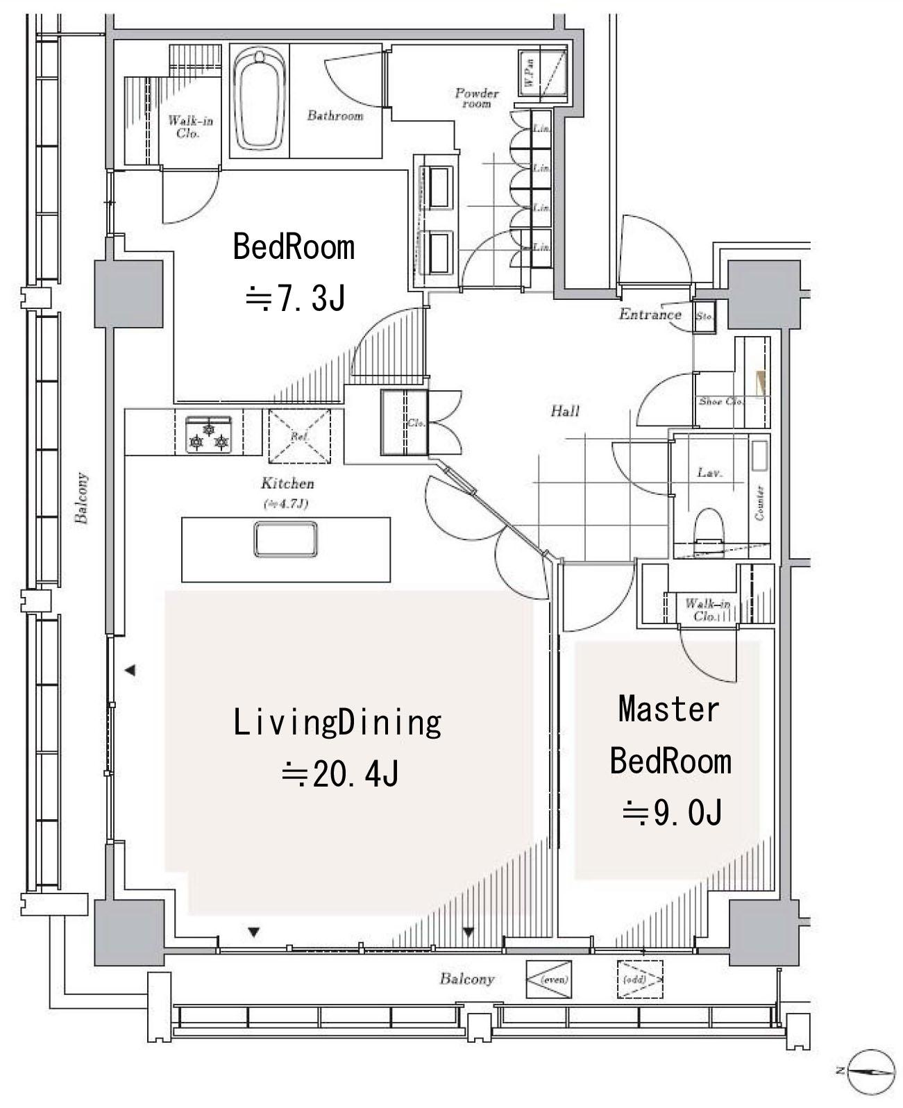 LIVIO RESIDENCE NISHIAZABU(2LDK/23階)の間取り写真