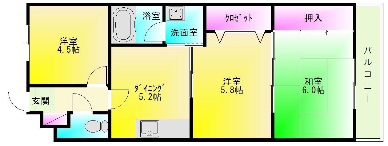 リフレカワニシ(3DK/3階)の間取り写真