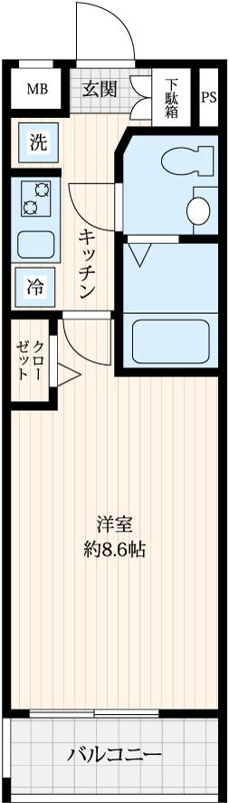 KNOTS西落合(1K/4階)の間取り写真