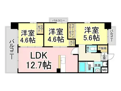 コンダクトレジデンスFUTAJIMA(3LDK/2階)の間取り写真