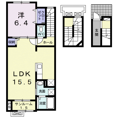 ダイヤモンドムーン DK(1LDK/3階)の間取り写真
