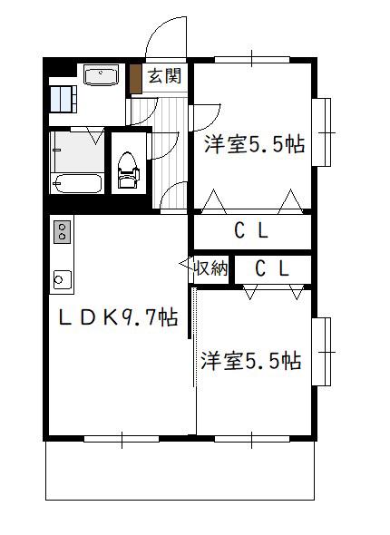 テルガーデン小松(2LDK/3階)の間取り写真