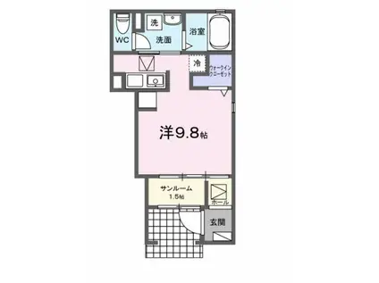 ノーヴァー ウエスト II(ワンルーム/1階)の間取り写真