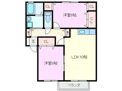 メープルA(2LDK/2階)の間取り写真