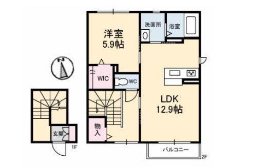 ディアメゾン(1LDK/2階)の間取り写真