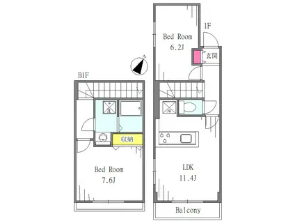 ラビス西新宿五丁目(2LDK/B1階)の間取り写真