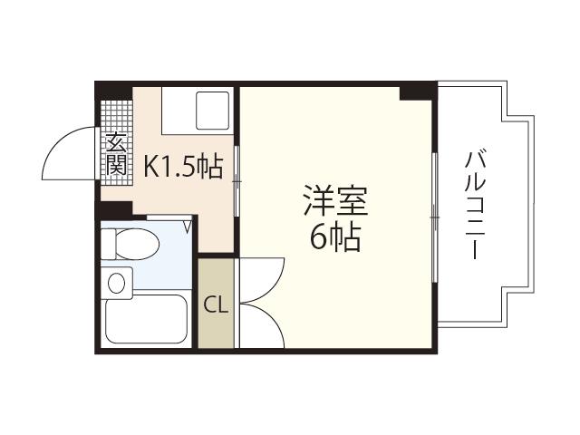 エスタス庚午南(1K/6階)の間取り写真