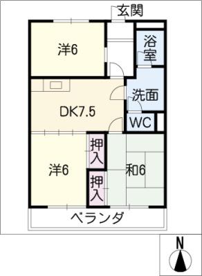 サンパーク中平(3DK/3階)の間取り写真