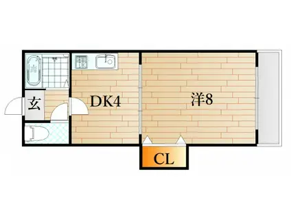 グランビア稗田(1K/2階)の間取り写真