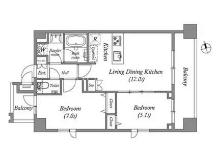 GRAN PASEO町屋(2LDK/7階)の間取り写真