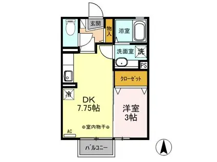 D-ROOM クリスタルガーデン202(1DK/2階)の間取り写真
