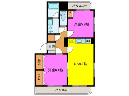 アクロス(2DK/2階)の間取り写真