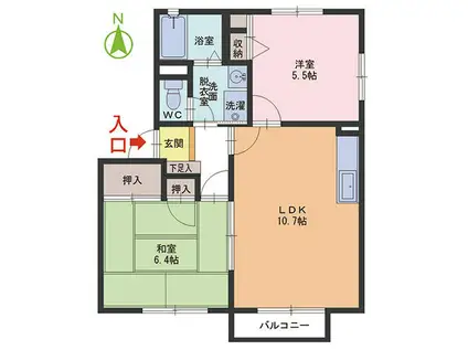 グランドゥール花堂 B(2LDK/2階)の間取り写真