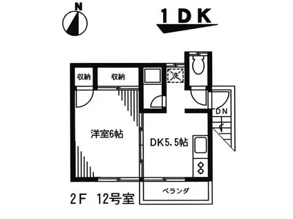 ヒルズB(1DK/2階)の間取り写真