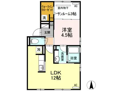 ロゼ トレフル B棟(1SLDK/2階)の間取り写真