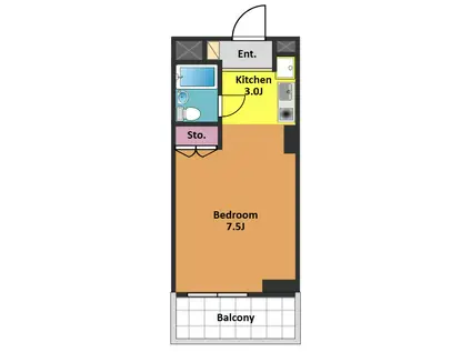 アーバンコート田村(1K/4階)の間取り写真