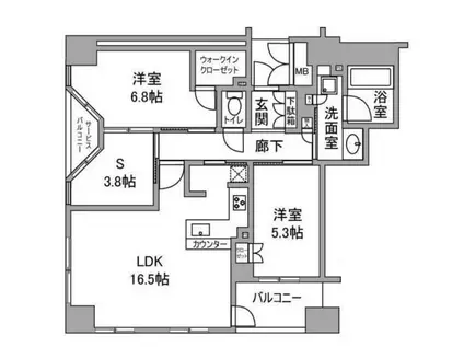 ブランズタワー大阪備後町(3LDK/25階)の間取り写真