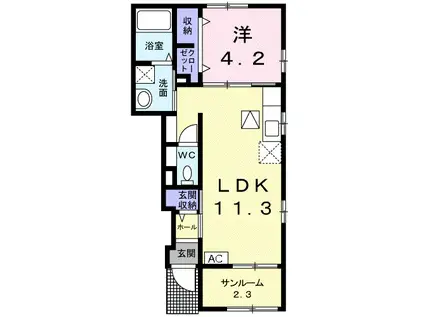 ペッレグリーノII(1LDK/1階)の間取り写真