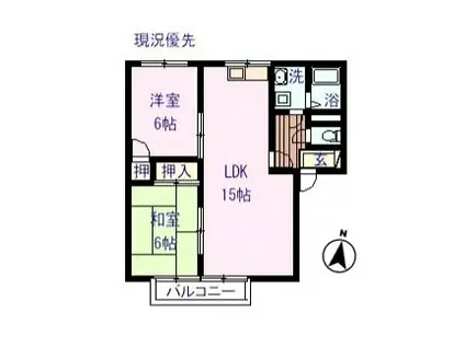 ラフォーレ壱番館(2LDK/2階)の間取り写真