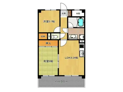 イーストナガレ(2LDK/6階)の間取り写真