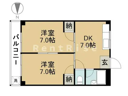 ハイツ千代(2DK/4階)の間取り写真