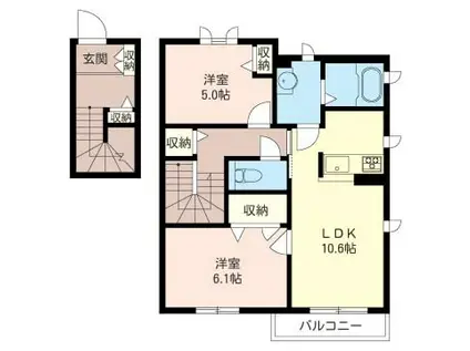 ヴィヴィアンC(2LDK/2階)の間取り写真