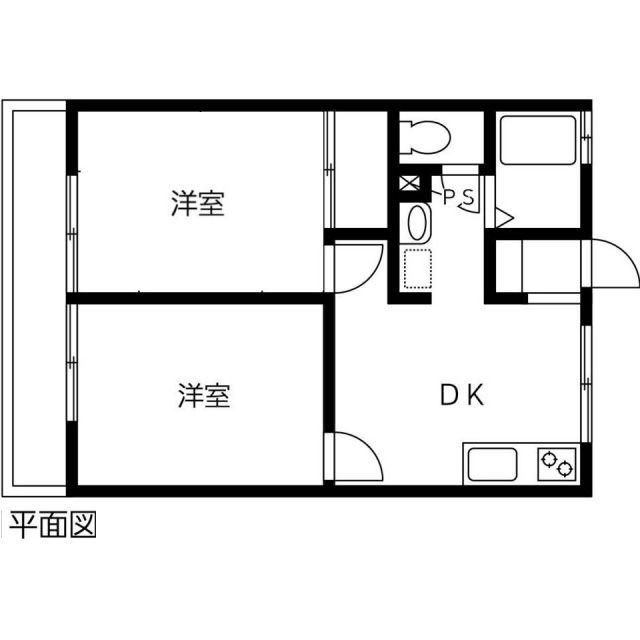 ユトリロ宮ノ西(2DK/2階)の間取り写真