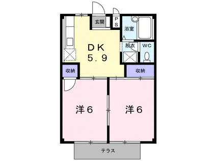 ヒーローハイツ(2DK/1階)の間取り写真