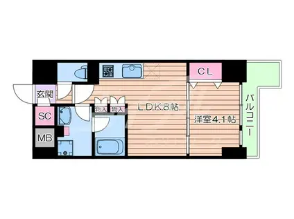 クロスレジデンス阿波座アーバネックス阿波座駅前(1LDK/9階)の間取り写真