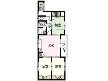 鶴江ハイツ吉本(3LDK/2階)の間取り写真
