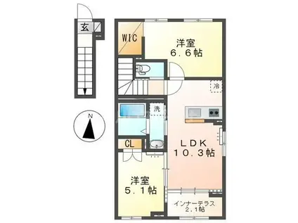 ジュリア(2LDK/2階)の間取り写真