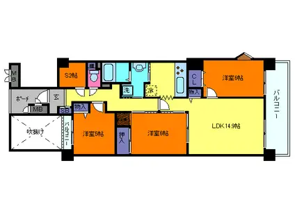 ウェルブ六甲道3番街1番館(3LDK/11階)の間取り写真